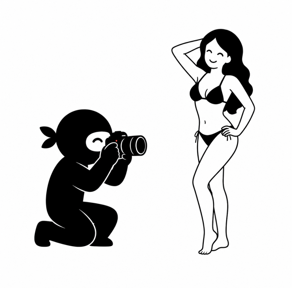 Ninja photographing a model in a bikini